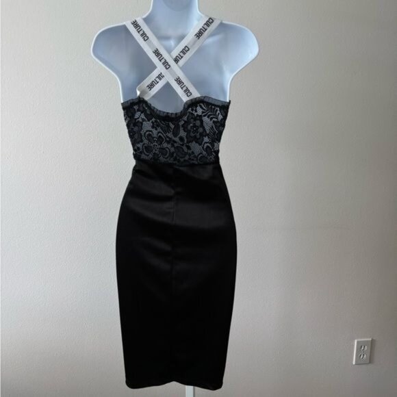 Satin Dress Medium Lace Mesh Ruffle Bustier BodyCon Festival Dark Fairy Romantic - Picture 2 of 12